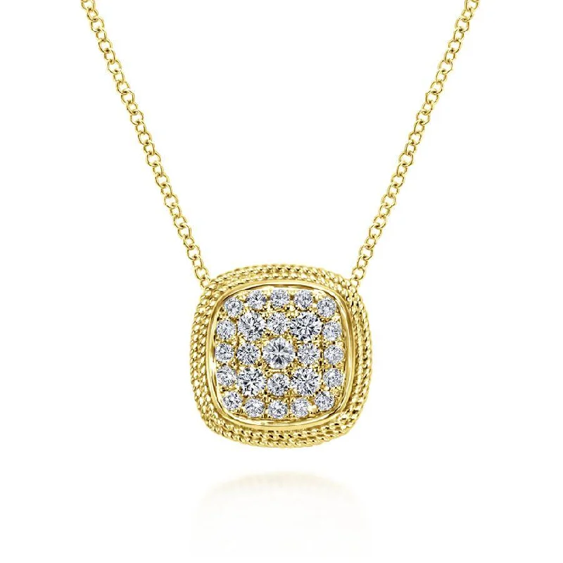 Quirky spark necklaces -Gabriel & Co. - NK3139Y44JJ - 18 inch 14K Yellow Gold Cushion Shape Diamond Pav‚ Pendant Necklace