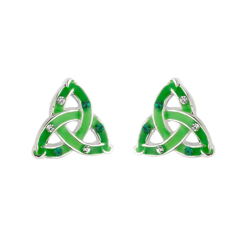 chain detail earrings for women -Rhodium Enamel & Crystal Trinity Stud Earrings