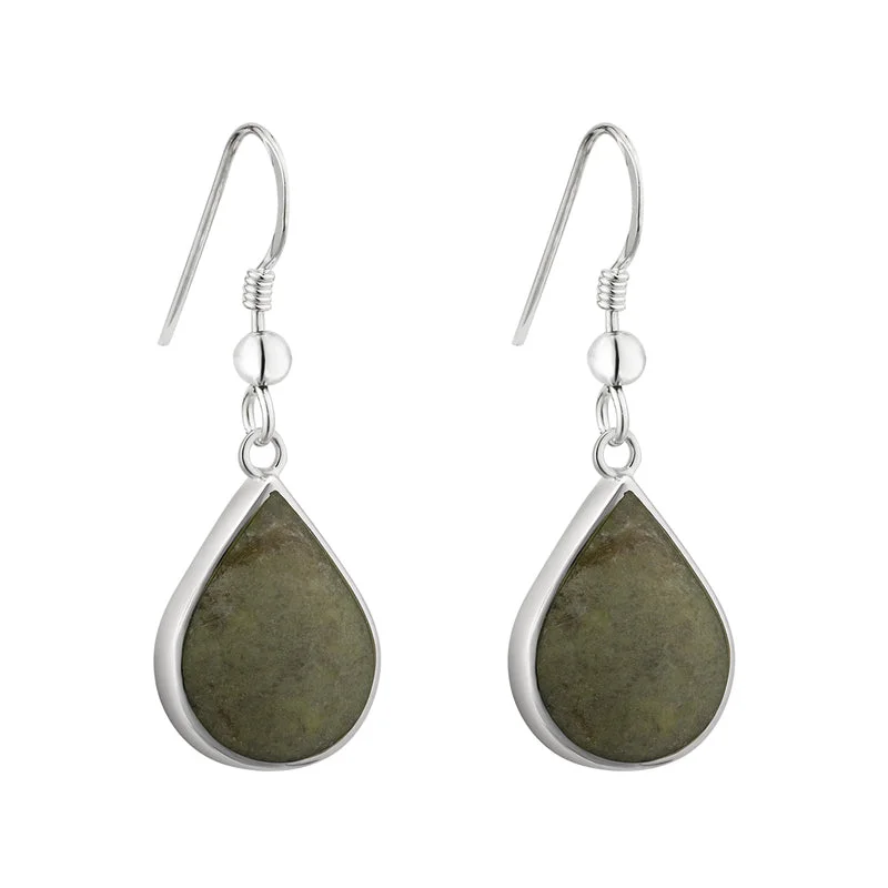 premium platinum earrings for women -Tear Drop Connemara Marble Drop Earrings