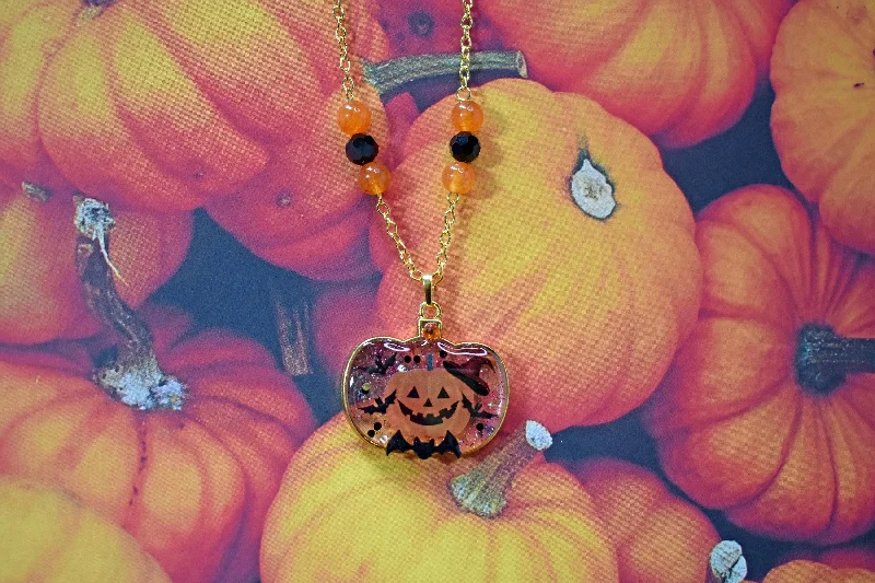 Hexagon glow necklaces -Witch Pumpkin Necklace