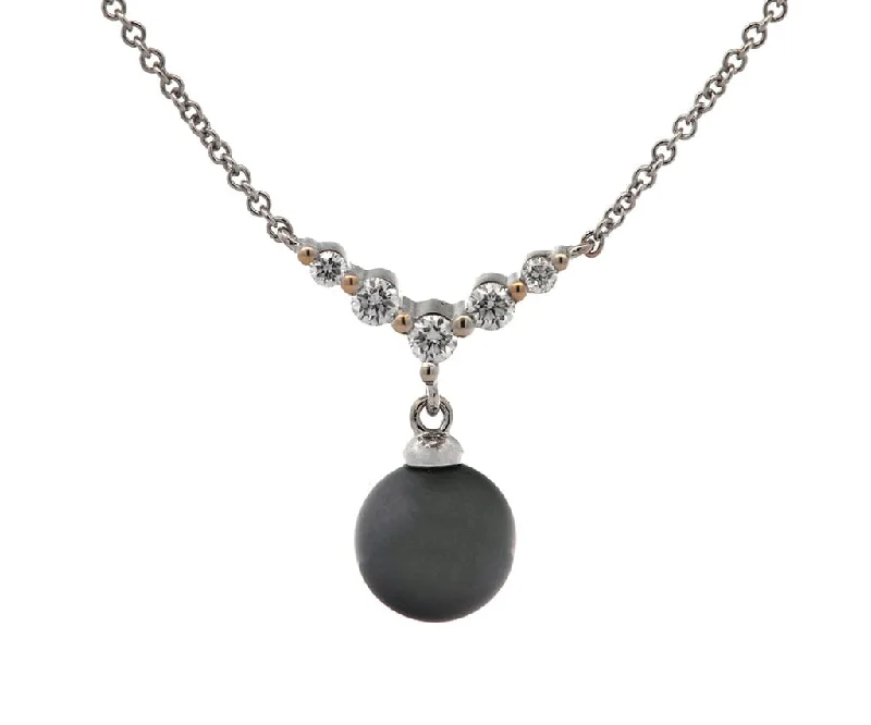 Ethnic flair necklaces -8.50MM Black Tahitian Pearl and 0.27ctw Diamond Pendant Necklace in 18K