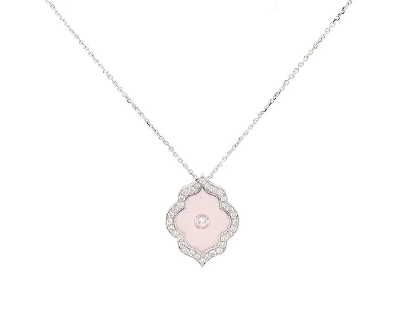 Metro sleek necklaces -New 0.29ctw Diamond Pink Resin Scalloped Pendant Necklace in 14K