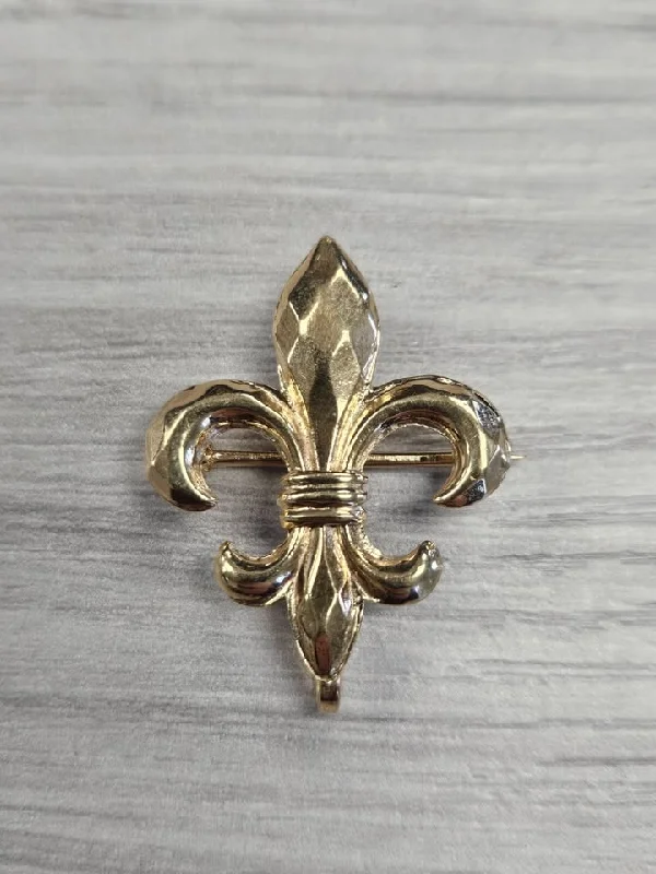 ladies silver brooch citrine stones -Fleur De Lis 3-D 14k Yellow Gold Brooch/Watch Hanger