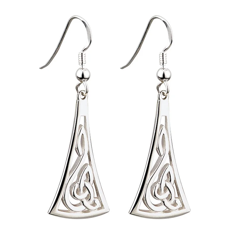 dotted texture earrings for women -Silver Long Celtic Earrings