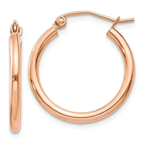 knot design earrings for women -14k Rose Gold 20mm x 2mm Polished Hinged Hoop Earrings