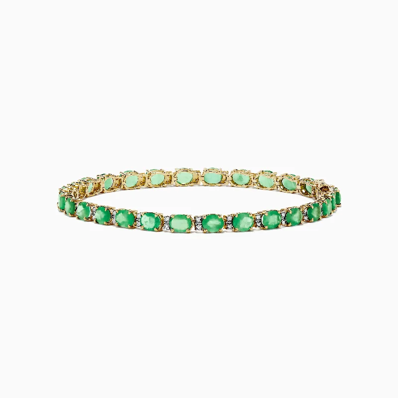 Ladies braided cord bracelets -14K Yellow Gold Emerald & Diamond Tennis Bracelet, 9.56 TCW