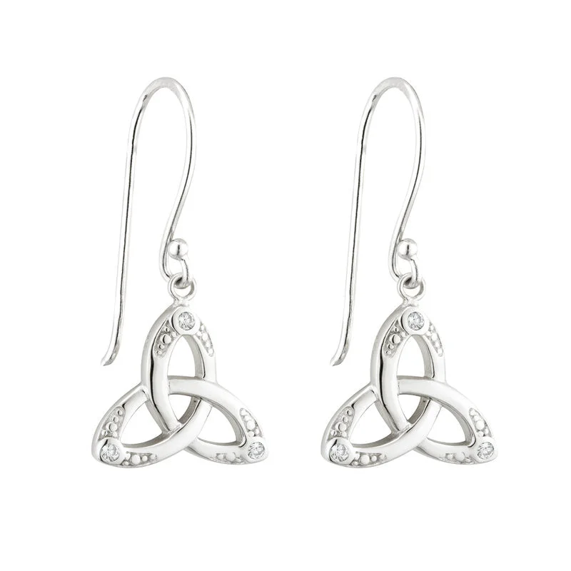 luxury gold earrings for ladies special occasions -Sterling Silver Crystal Trinity Knot Drop Earrings