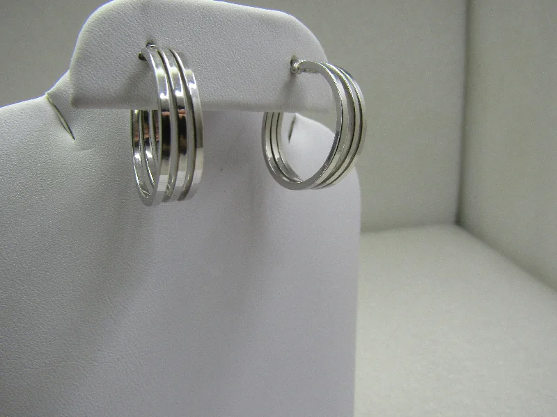 hammered texture earrings for women -14kt Triple Hoop Earrings, Pierced, White Gold, 1"