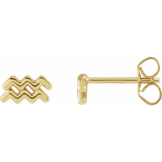 ladies white gold earrings swirls -14K Yellow Gold Zodiac Earrings