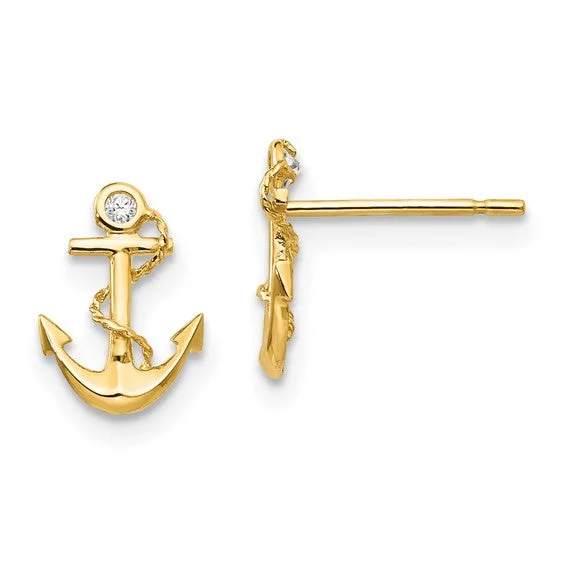 ladies silver earrings tourmaline stones -14k Gold Madi K CZ Anchor Post Earrings