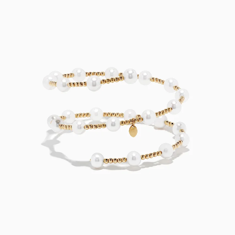 Ladies cat paw bracelets -14K Yellow Gold Cultured Fresh Water Pearl Wrap Bracelet