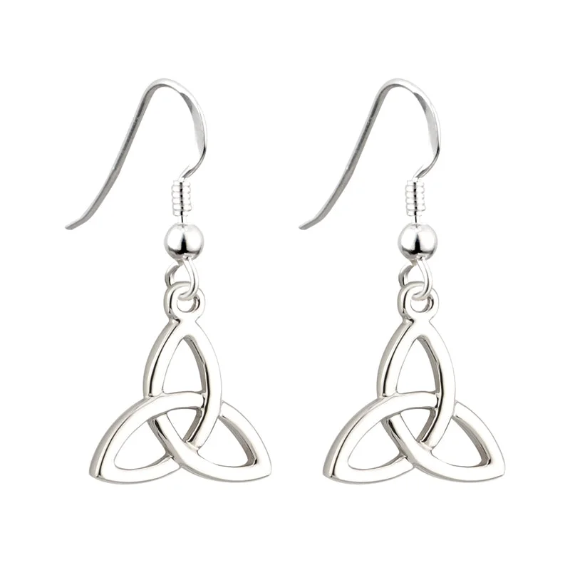 ladies silver earrings onyx stones -Rhodium Trinity Knot Drop Earrings