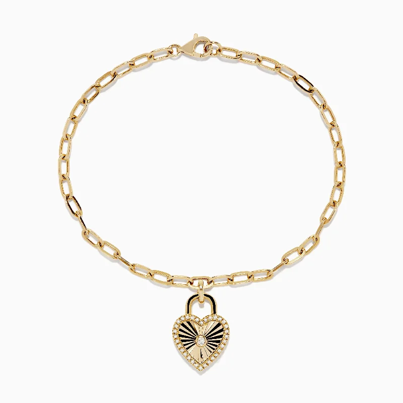 Ladies heavy glow bracelets -14K Yellow Gold Diamond Heart Bracelet