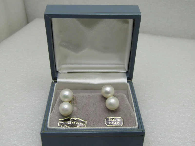 gold spiral earrings for women -Vintage 10kt Double Pearl Earrings, Screw Back, Majorica Pearls, Spain, In Original Box with Tags