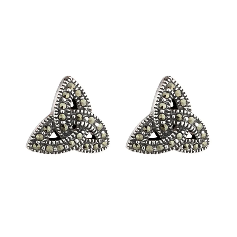 leaf design earrings for women -Marcasite Stud Trinity Earrings