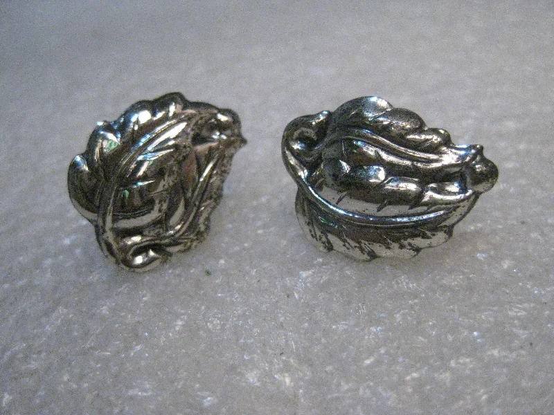 floral texture earrings for women -Vintage Sterling Danecraft Leaf Earrings, Screw Back, 1950's-1960's, 3.58 grams