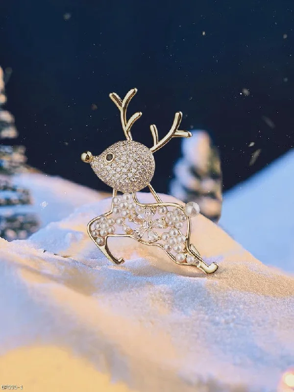 crisscross design brooch for women -Cute pearl snowflake deer brooch