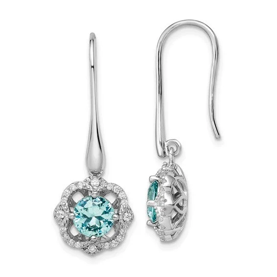 ladies leather earrings with accents -Sterling Silver Aqua and White CZ Dangle Earrings