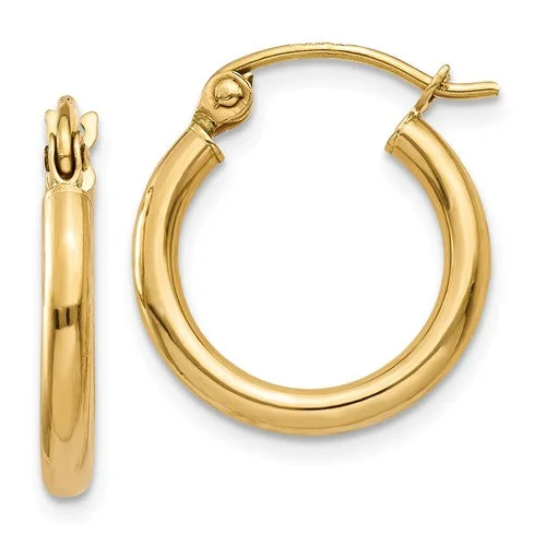 ladies gold earrings horse motifs -14K Yellow Gold Lightweight 15mm x 2mm Hoop Earrings