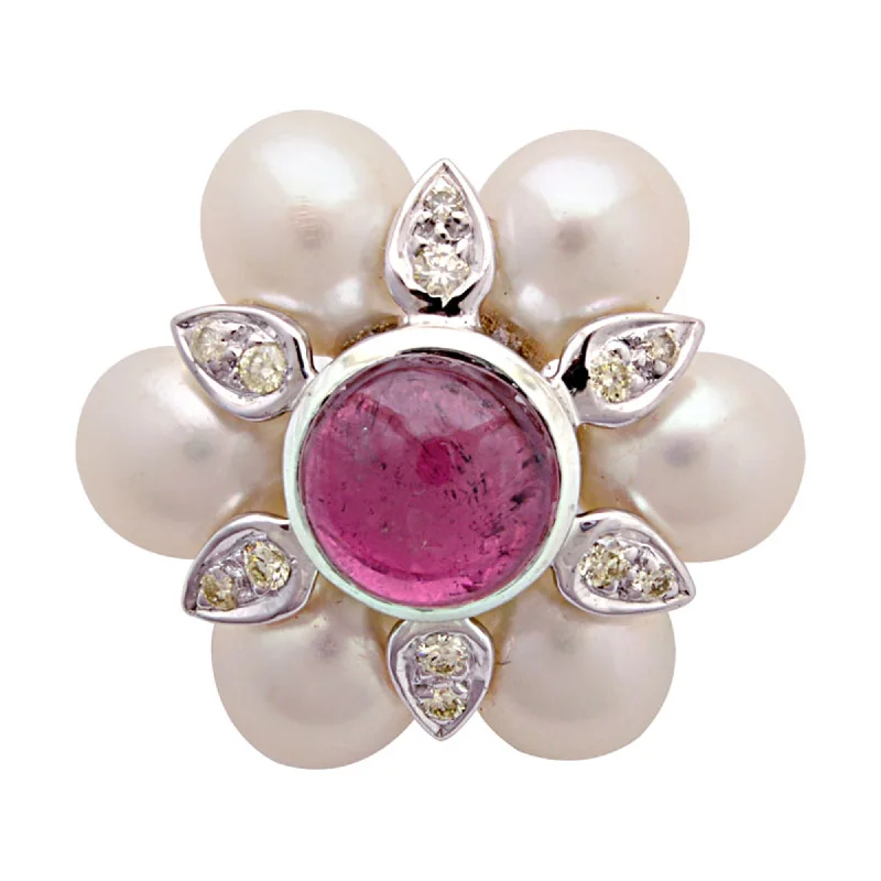 ladies pearl brooch classic -Brooch- Rubellite, South Sea Pearl And Diamond (95GS)