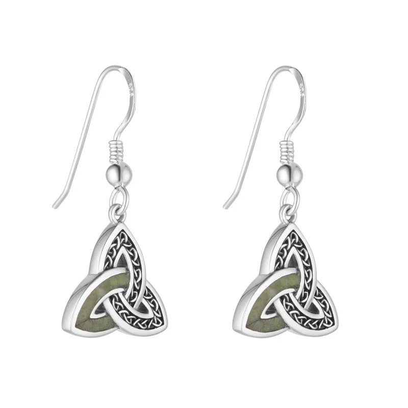 ladies leather earrings with accents -Trinity Knot Connemara Marble Earrings