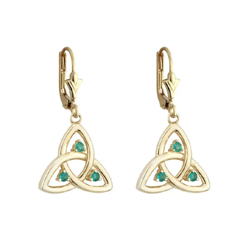 ladies pearl stud earrings -14k Gold Emerald Trinity Knot Drop Earrings