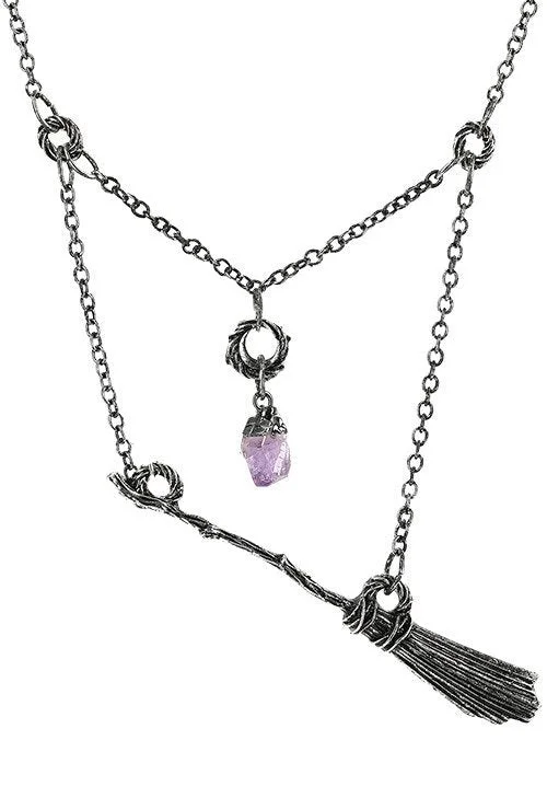 Lustrous pearl necklaces -Instant Shipping! Gothic Witch Broomstick Necklace