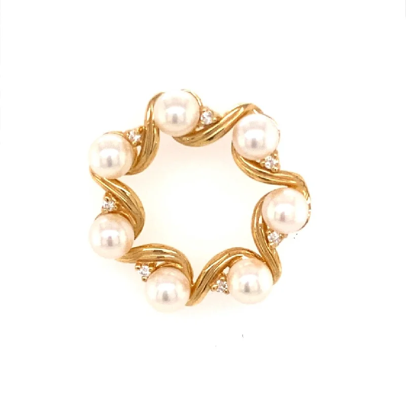 moon design brooch for women -Estate Pearl Ribbon Brooch in Yellow Gold