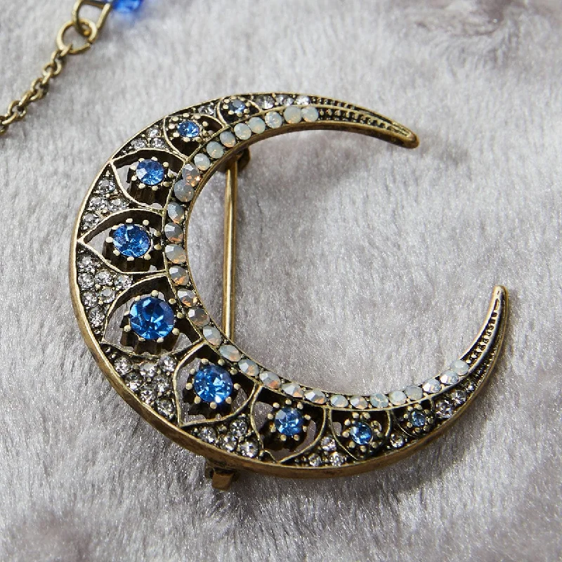 rose gold moon brooch for women -Crescent moon brooch