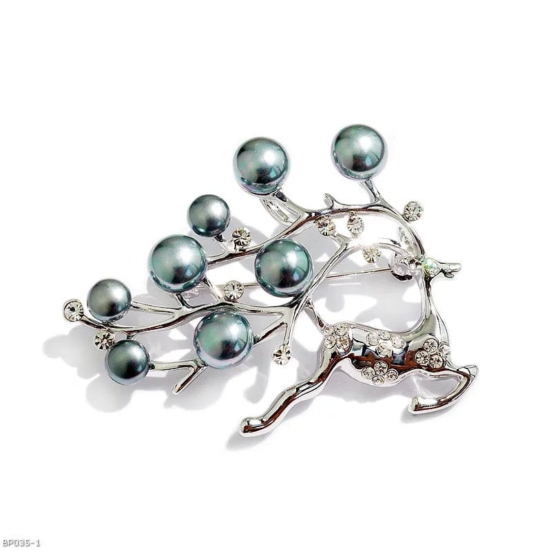 rose gold diamond brooch for women -Pearl deer brooch