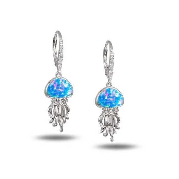 ladies gold earrings lotus motifs -Opal Button Jellyfish Leverback Earrings by Alamea