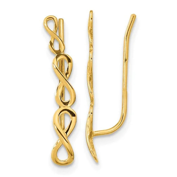 ladies yellow gold earrings curves -14k Yellow Gold Polished Infinity Ear Climber Earrings