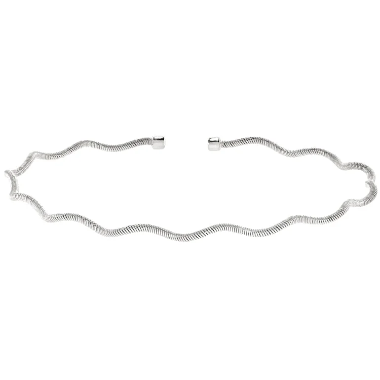 Ladies spiritual calm bracelets -Rhodium Finish Sterling Silver Thin Wavy Cable Cuff Bracelet