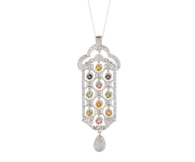 Sunny amber necklaces -1.30ctw Diamond and 1.00ctw Multi Color Sapphire Art Deco Pendant Necklace in14K