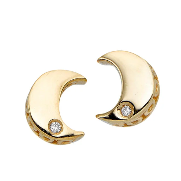 floral texture earrings for women -14k Gold .01ct Diamond Moon Stud Earrings