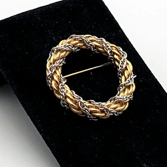 ladies white gold brooch twists -Napier - Vintage Gold and Silver Tone Wreath Brooch