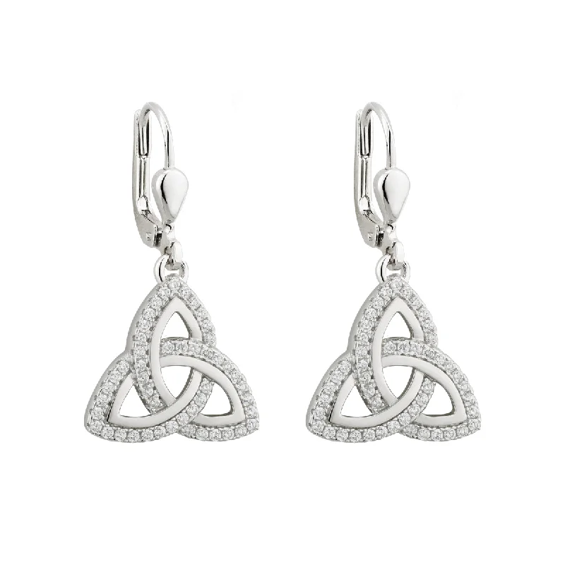 carved design earrings for women -Drop Trinity Knot Earrings