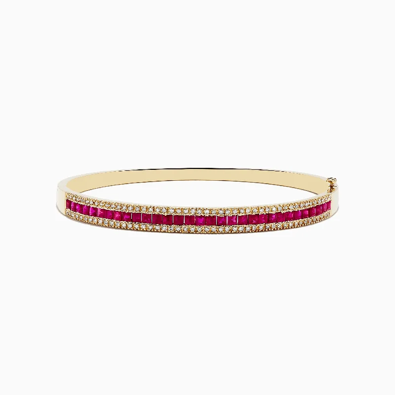 Ladies kinship glow bracelets -14K Yellow Gold Natural Ruby and Diamond Bangle, 3.60 TCW