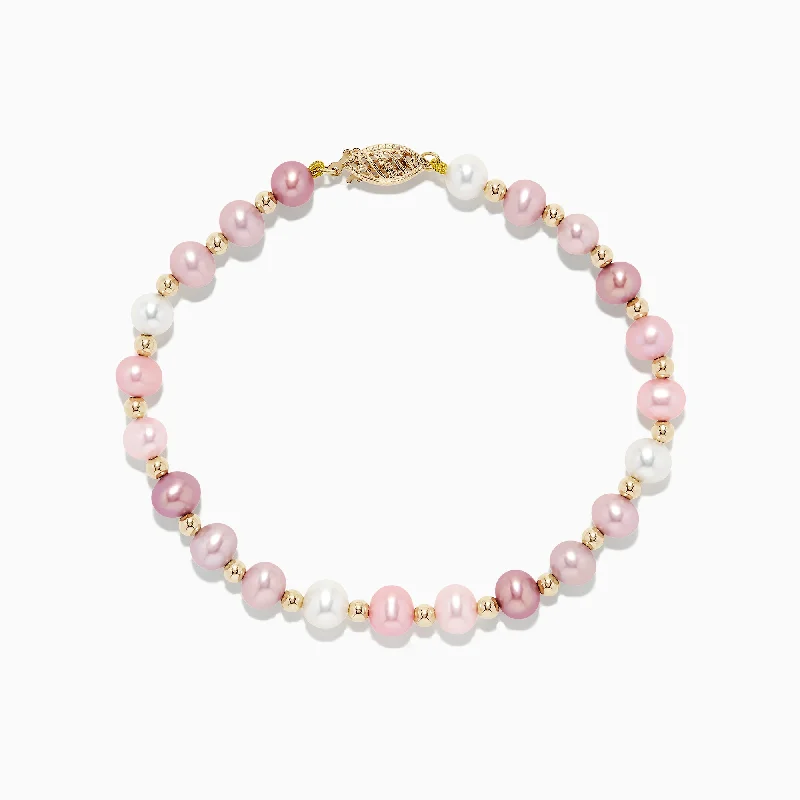 Ladies memory spark bracelets -14K Yellow Gold Multicolor Cultured Pearl Bracelet