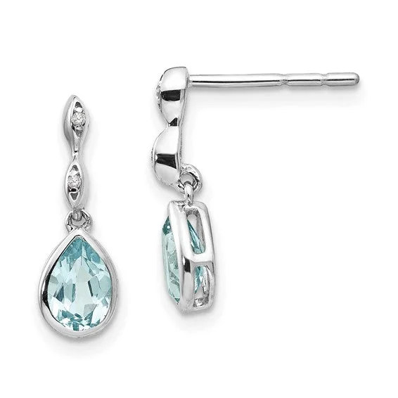 ladies gold earrings for daily wear -Sterling Silver White Ice Diamond and Blue Topaz Teardrop Earrings