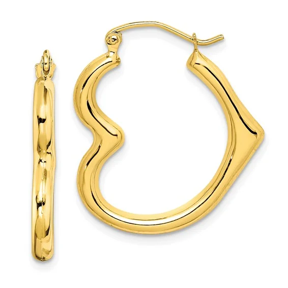 minimalist dot earrings for women -10k Yellow Gold 16mm Heart Hinged Hollow Hoop Earrings