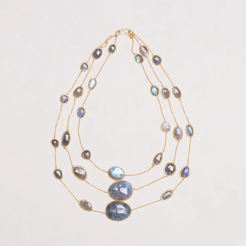 Serenity spark necklaces -Vintage Pippa Small Triple-Strand Gold Necklace with Labradorite