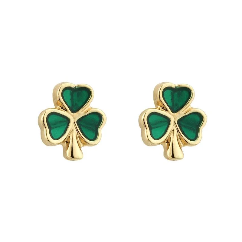 minimalist ring earrings for women -Solvar Rhodium Enamel Shamrock Stud Earrings