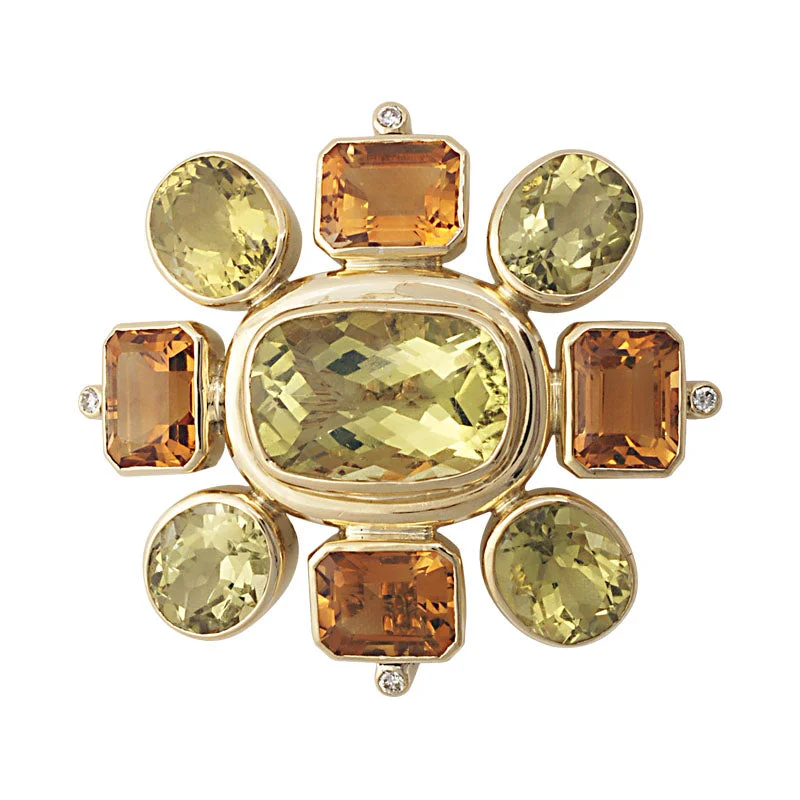 ladies brooch gemstone accents -Brooch-Lemon Quartz, Citrine and Diamond