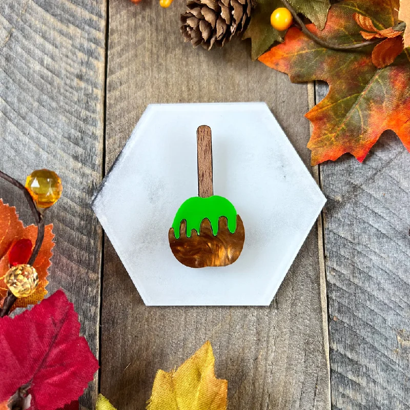 minimalist hoop brooch for women -Green Candy Apple Brooch