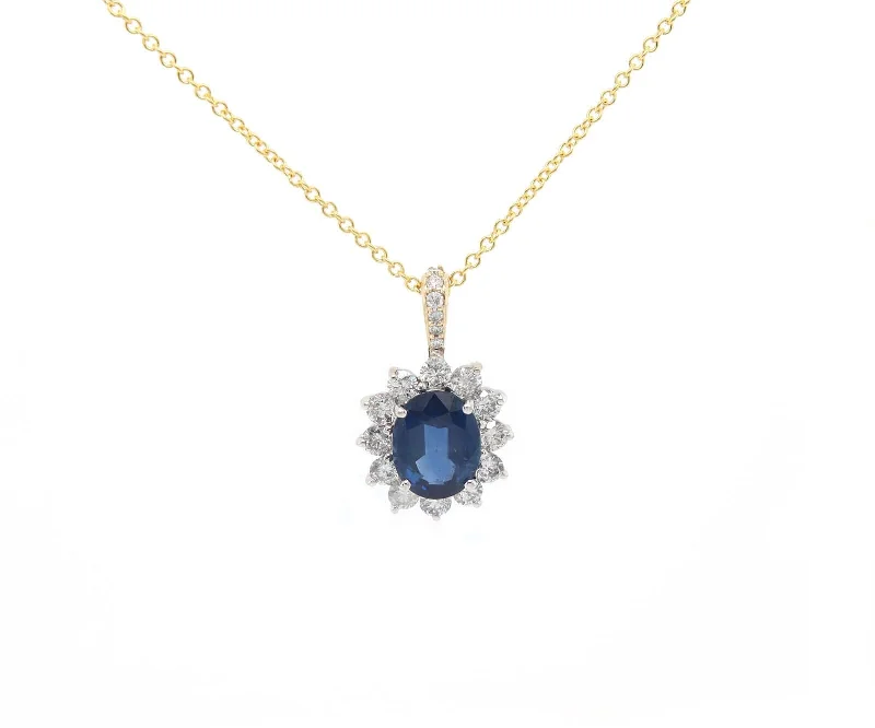 Solid weight necklaces -2.75ct Oval Sapphire and 0.40ctw Diamond Frame Pendant Necklace in 14K