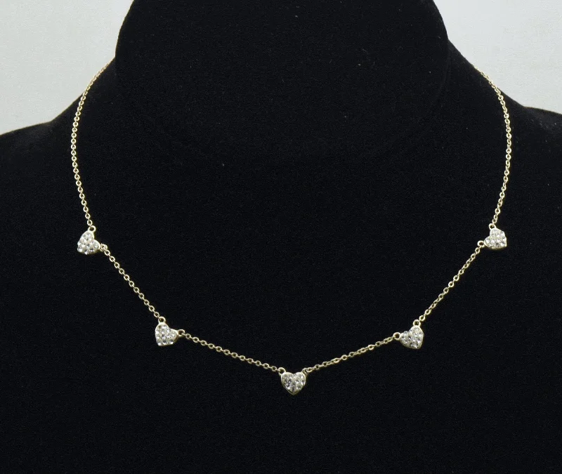 Playful gleam necklaces -Vintage Sterling Silver and Rhinestones Hearts Chain Necklace