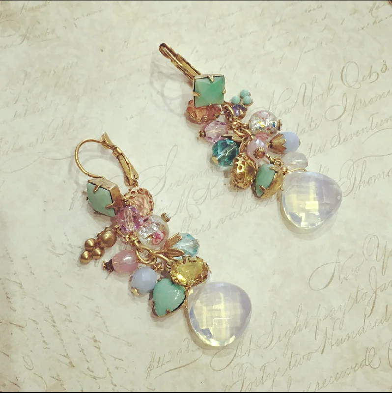 ladies casual earrings for everyday -Askew London pastel Crystal charm drops earrings