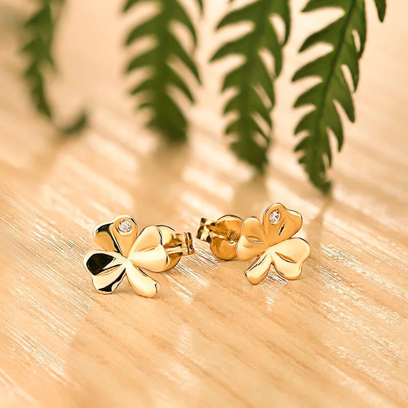 pearl drop earrings for women classic -10K Yellow Gold Shamrock Earrings