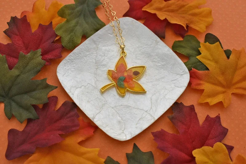 High gloss necklaces -Yellow Autumn Maple Leaf Necklace